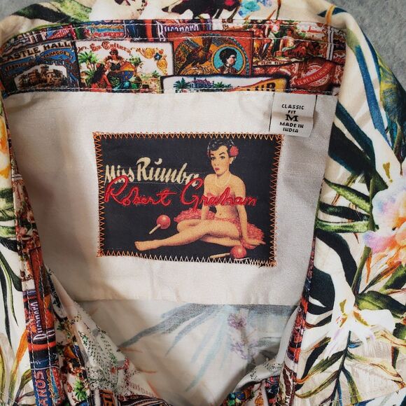 Robert Graham Miss Rumba Hawaiian Aloha Shirt Mens Medium Embroidered Flip Cuff - Picture 3 of 7